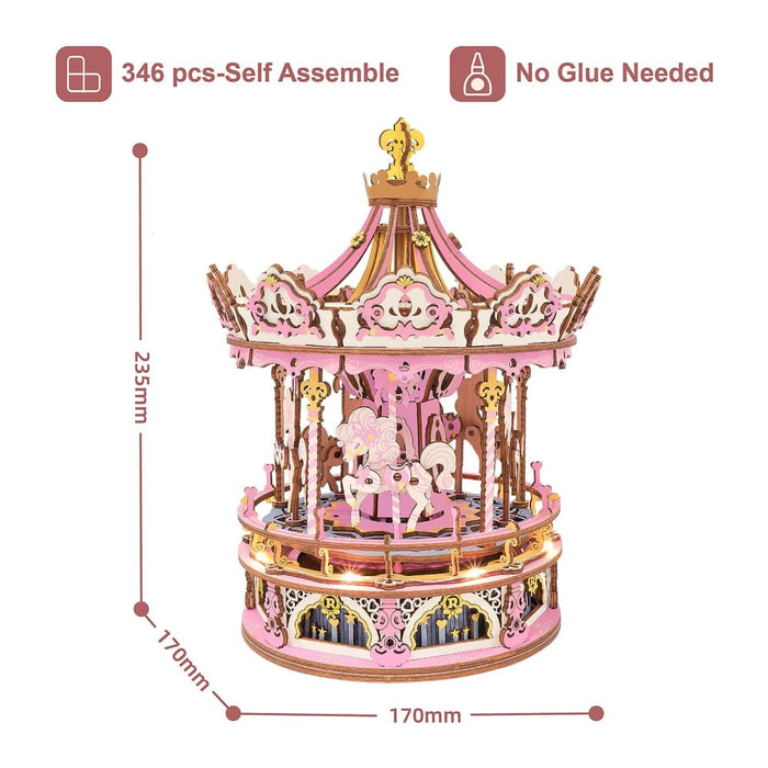 3d Wooden Puzzle 336pcs Rotatable Diy Romantic Carousel