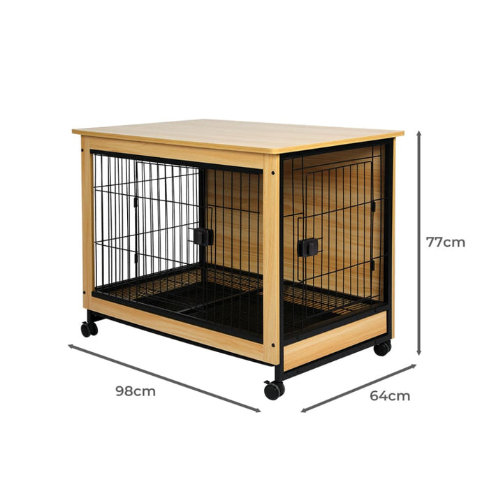 Wooden Wire Dog Kennel Side End Table Steel Puppy Crate