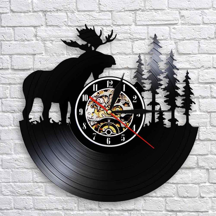 Woodland Deer Retro Vinyl Record Led Wall Clock Antler