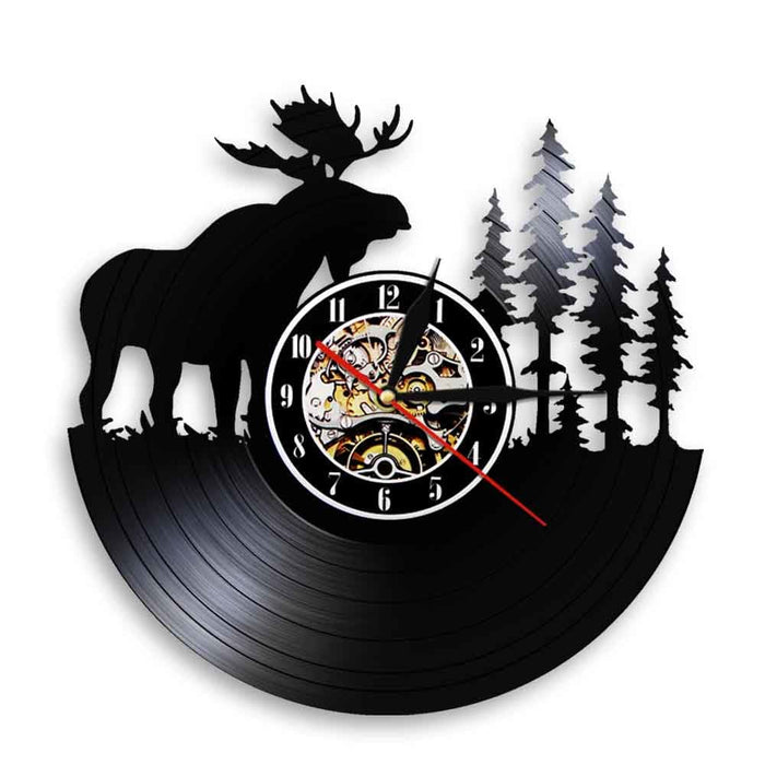 Woodland Deer Retro Vinyl Record Led Wall Clock Antler