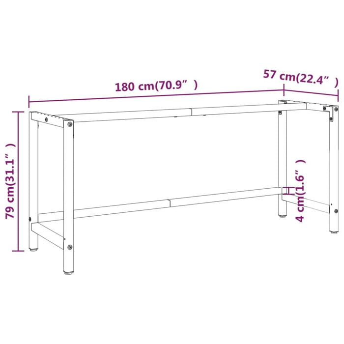 Work Bench Frame Matte Black And Red 180x57x79 Cm Metal