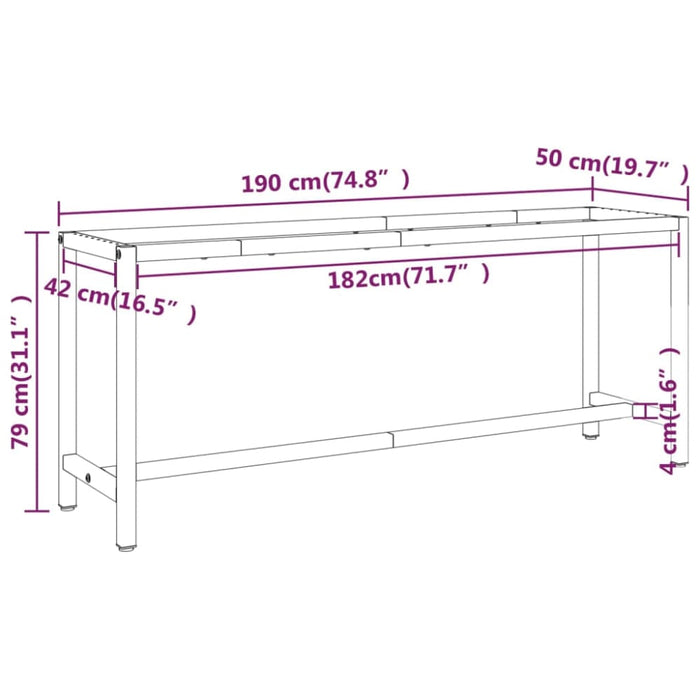 Work Bench Frame Matte Black And Red 190x50x79 Cm Metal