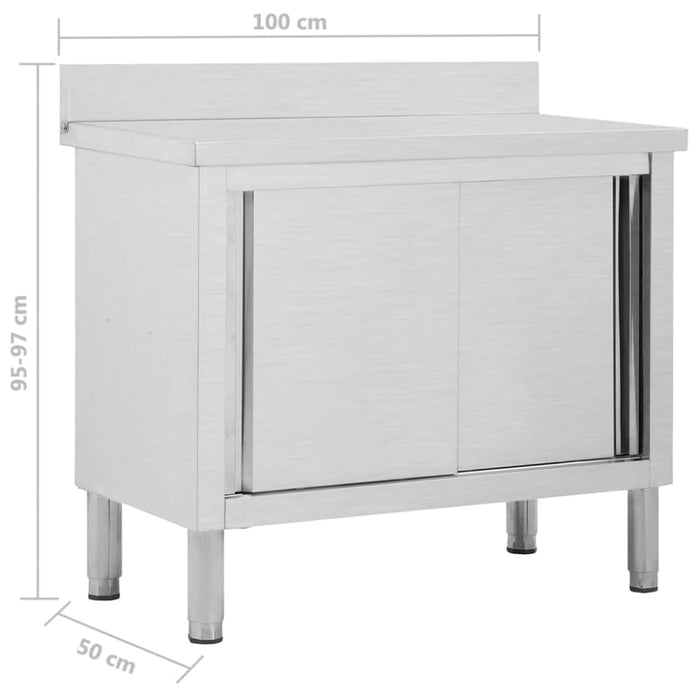 Work Table With Sliding Doors 100x50x(95-97) Cm Stainless