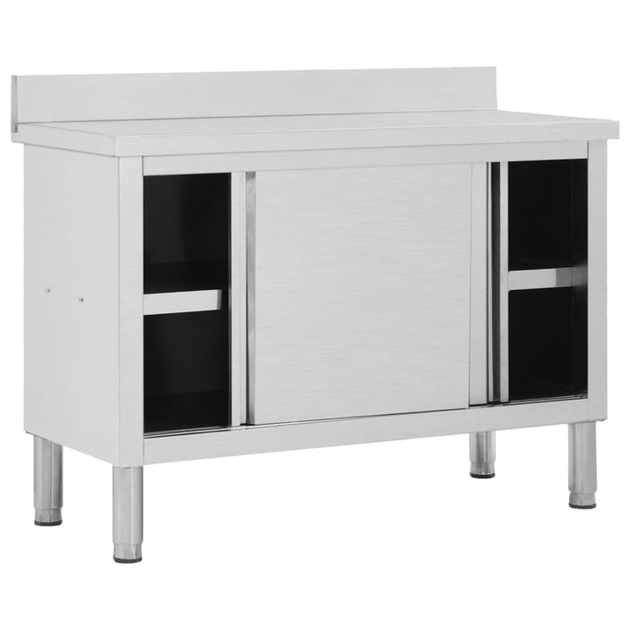 Work Table With Sliding Doors 120x50x(95-97) Cm Stainless