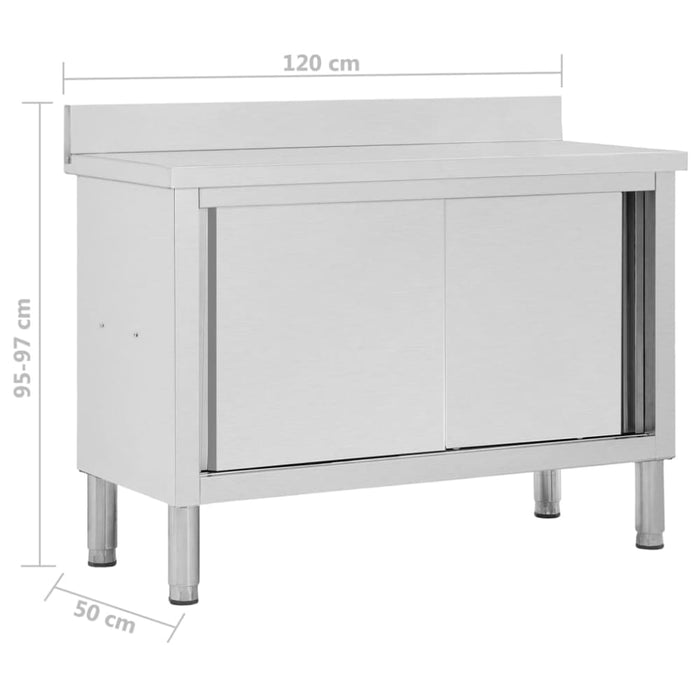 Work Table With Sliding Doors 120x50x(95-97) Cm Stainless