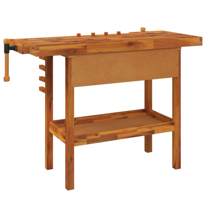 Workbench With Drawer And Vices 124x52x83 Cm Solid Wood