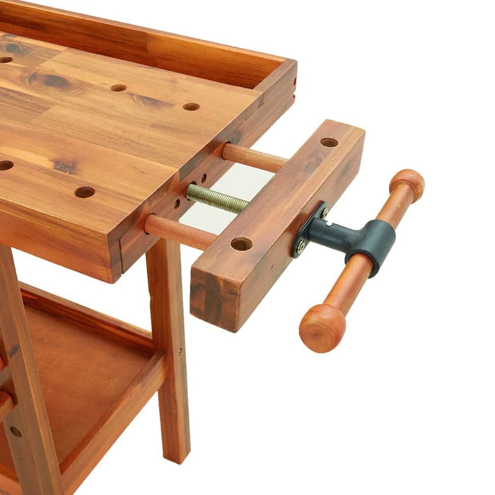 Workbench With Drawer And Vices 124x52x83 Cm Solid Wood