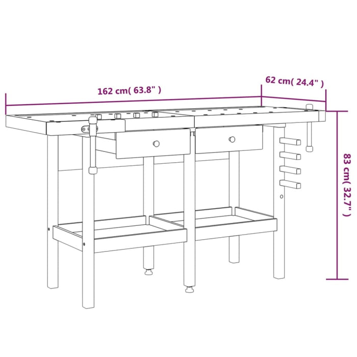 Workbench With Drawers And Vices 162x62x83 Cm Solid Wood