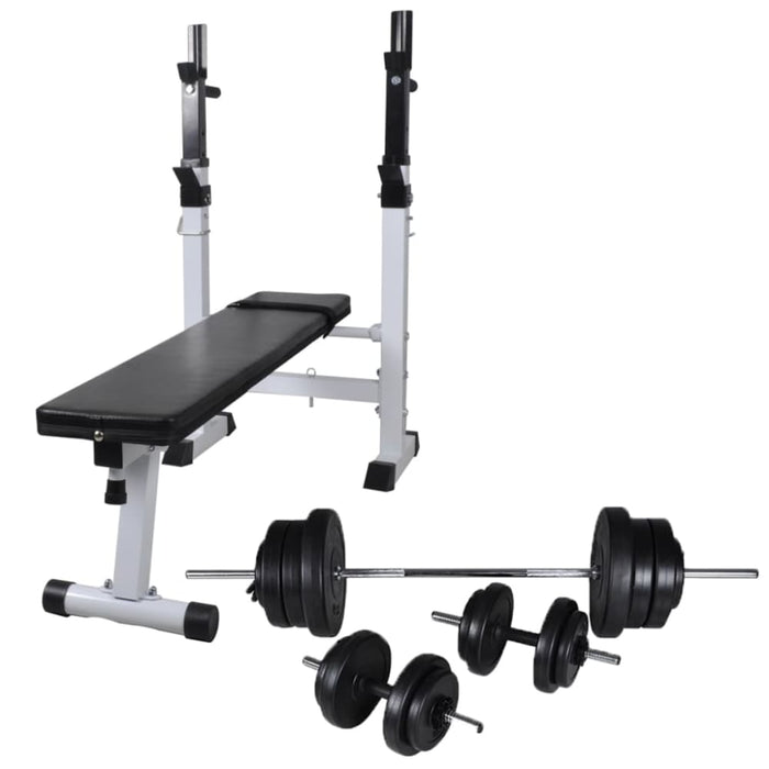 Workout Bench With Weight Rack Barbell And Dumbbell Set