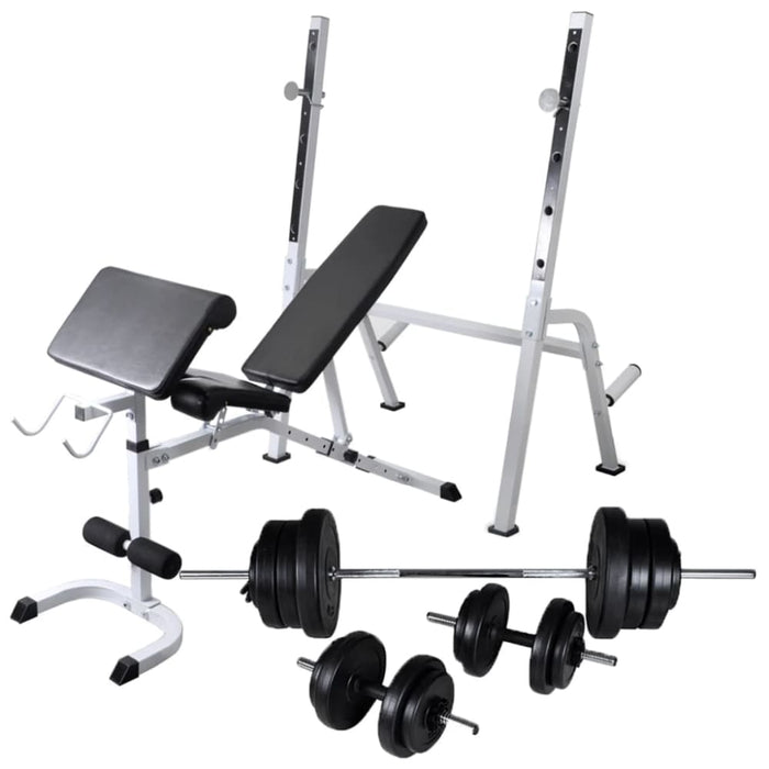 Workout Bench With Weight Rack Barbell And Dumbbell Set