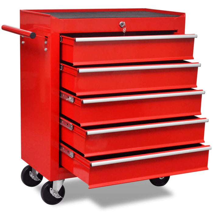 Workshop Tool Trolley 5 Drawers Red Oaokpa