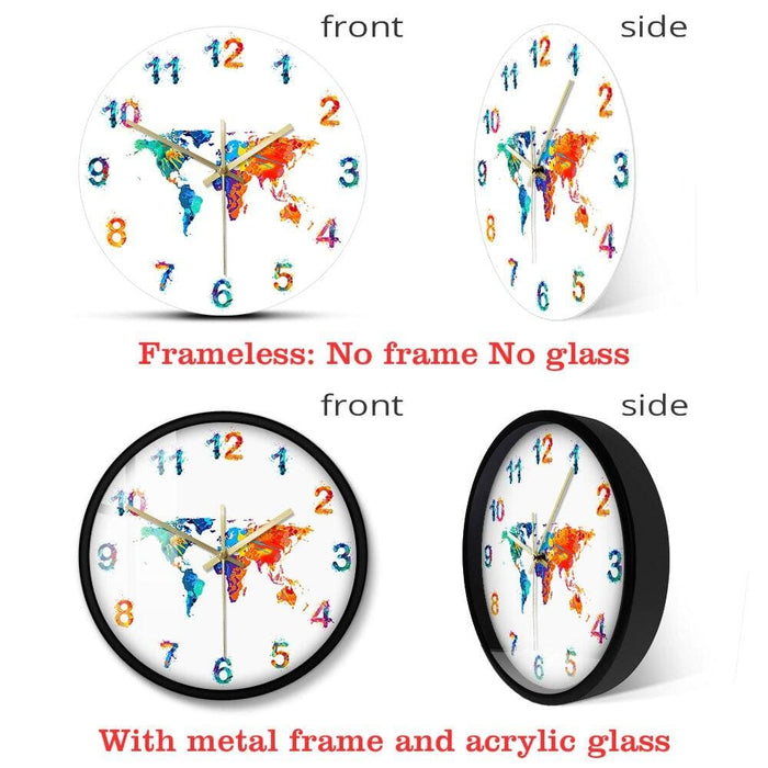 World Map Watercolour Decorative Silent Wall Clock Flat