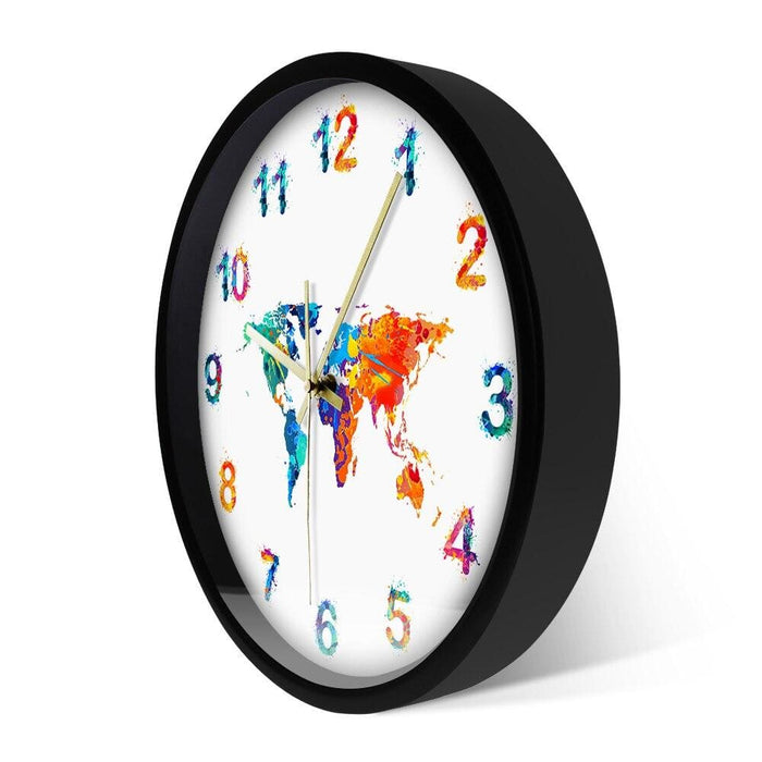 World Map Watercolour Decorative Silent Wall Clock Flat