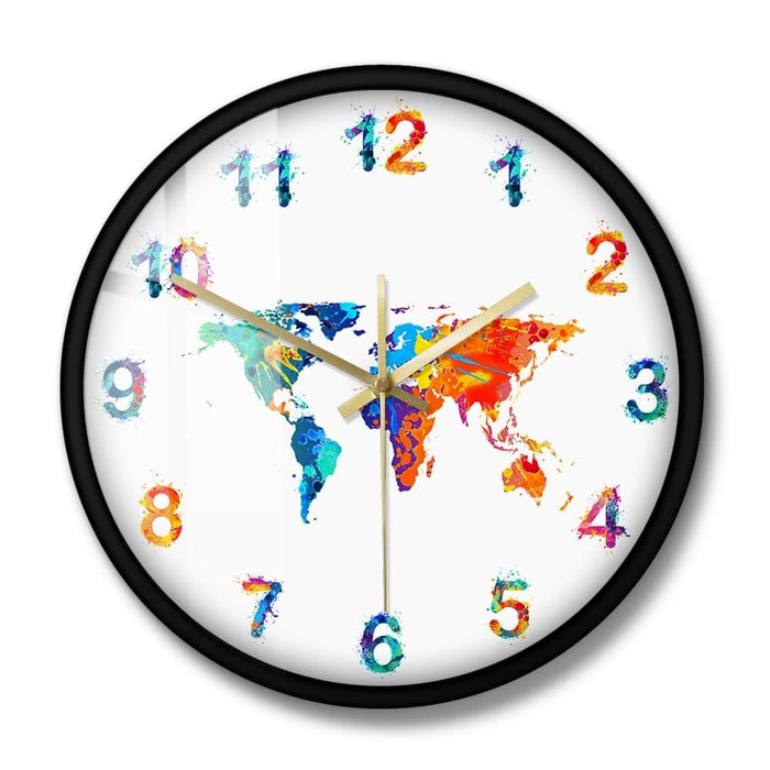 World Map Watercolour Decorative Silent Wall Clock Flat