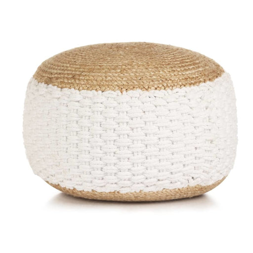 Woven Knitted Pouffe Jute Cotton 50x35 Cm White