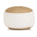 Woven Knitted Pouffe Jute Cotton 50x35 Cm White