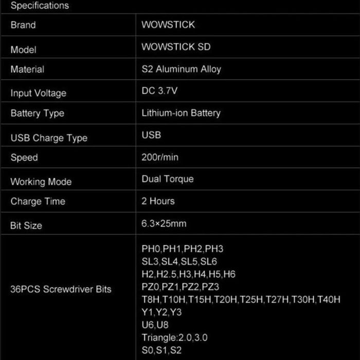 Wowstick Sd 36 In 1 Dual Power Lithium Electric Screwdriver