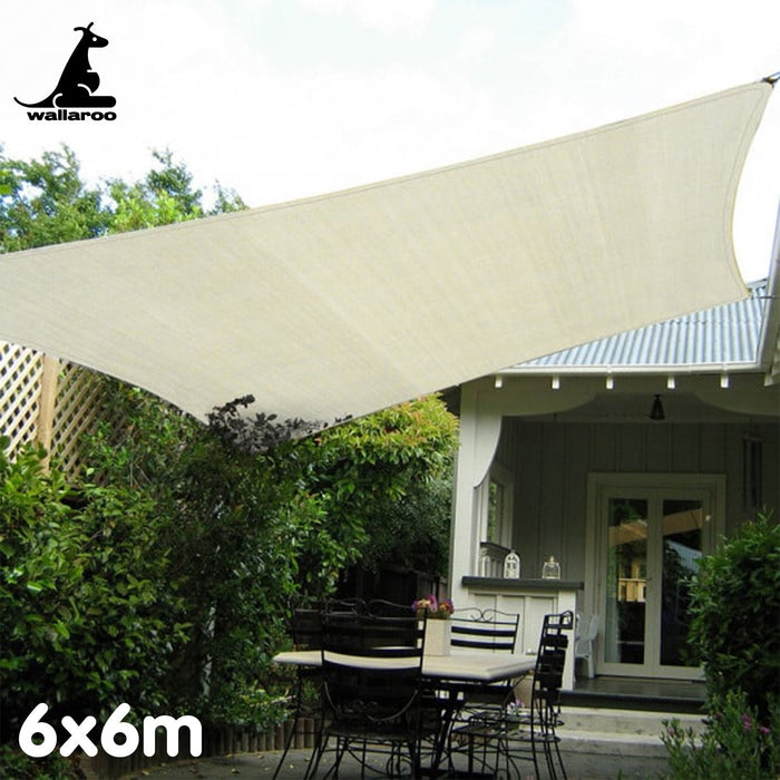 160Gsm Waterproof Outdoor Sun Shade Sail Canopy Cream Square 6 X 6M