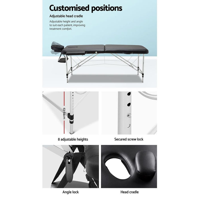 Zenses 70cm Wide Portable Aluminium Massage Table Two Fold