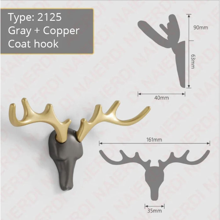 Zinc Alloy Deer Wall Hook For Clothes Hats Coats Keys