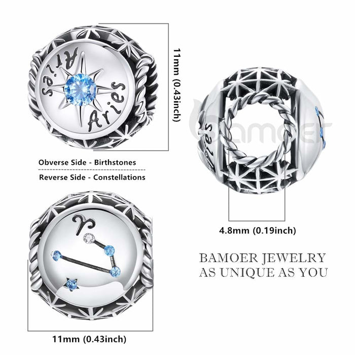 Zodiac Star Sign 925 Sterling Silver Charm Beads Fit