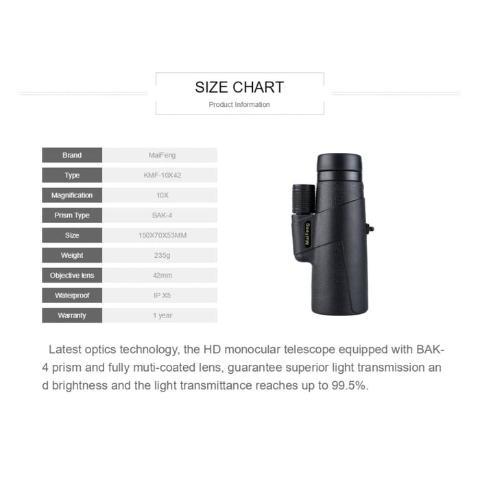 10x42 Long Range Focus Monocular Telescope