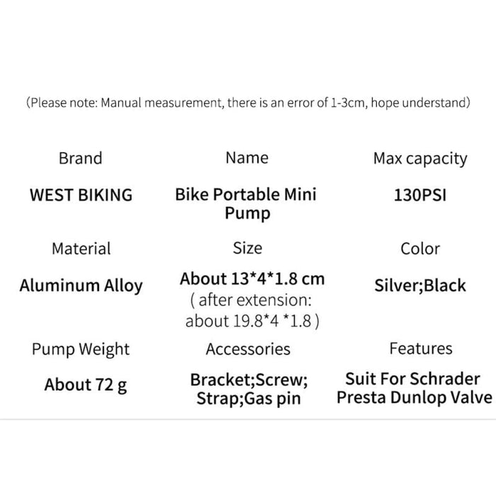 130psi Mini Bicycle Pump