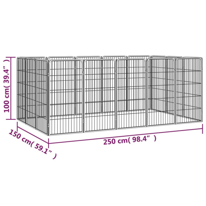 16-panel Dog Playpen Black 50x100 Cm Powder-coated Steel