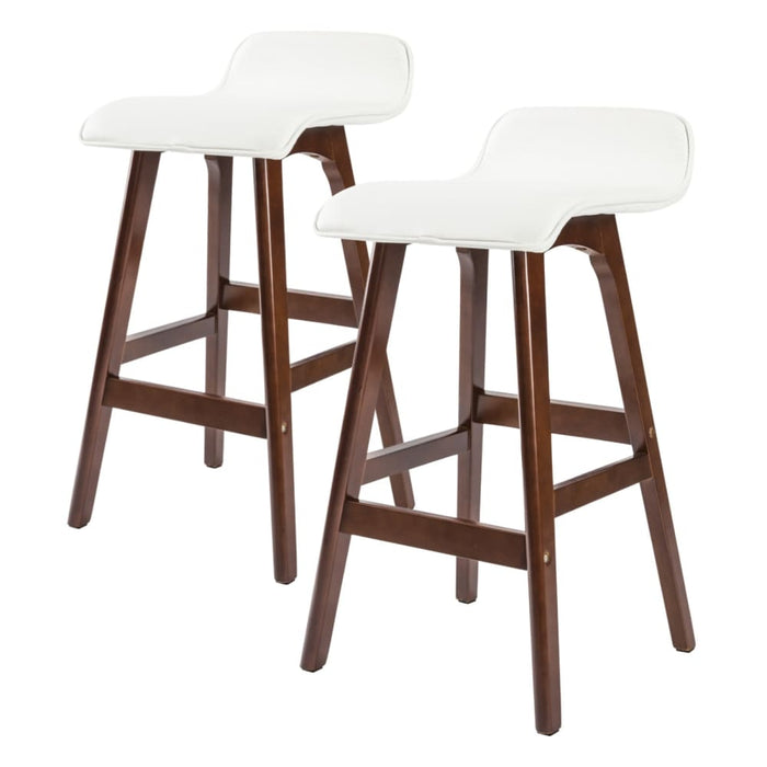 2 Set 65cm White Brown Wooden Bar Stool Sophia Leather