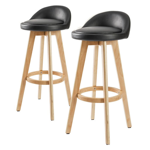 2 Set 72cm Black Wooden Bar Stool Leila Leather