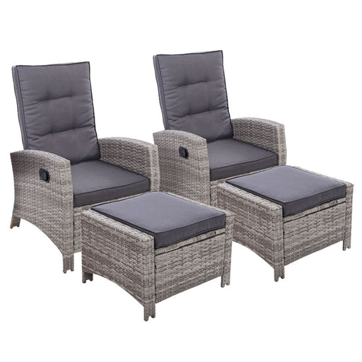 Set Of 2 Sun Lounge Recliner Chair Wicker Lounger Sofa Day