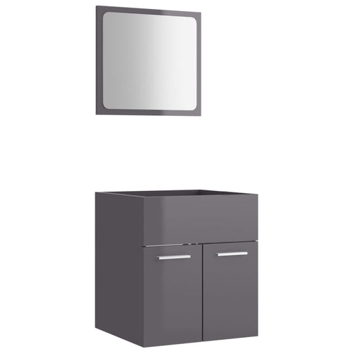 2 Piece Bathroom Furniture Set Glossy Look Grey Chipboard