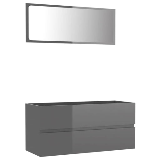 2 Piece Bathroom Furniture Set Glossy Look Grey Chipboard