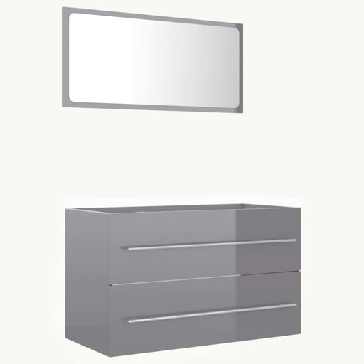 2 Piece Bathroom Furniture Set Glossy Look Grey Chipboard