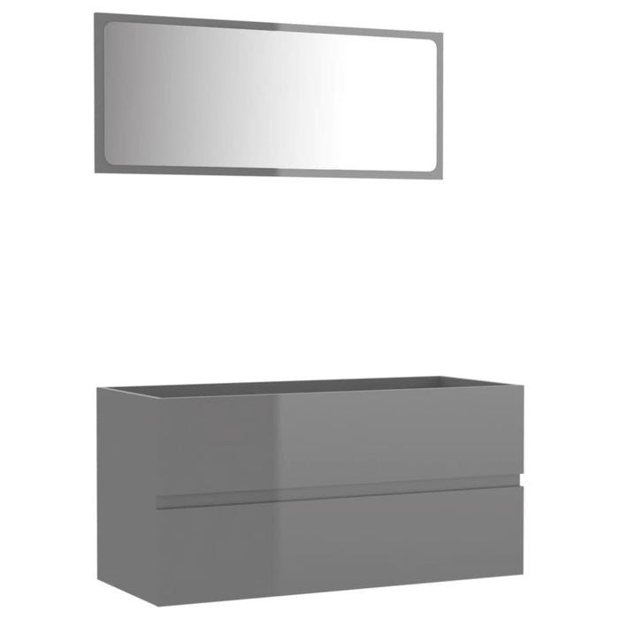 2 Piece Bathroom Furniture Set Glossy Look Grey Chipboard