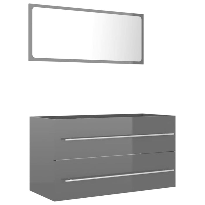 2 Piece Bathroom Furniture Set Glossy Look Grey Chipboard