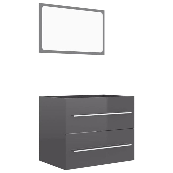 2 Piece Bathroom Furniture Set Glossy Look Grey Chipboard