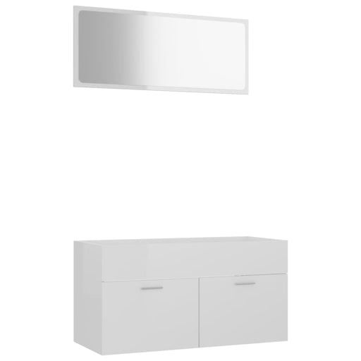 2 Piece Bathroom Furniture Set Glossy Look White Chipboard