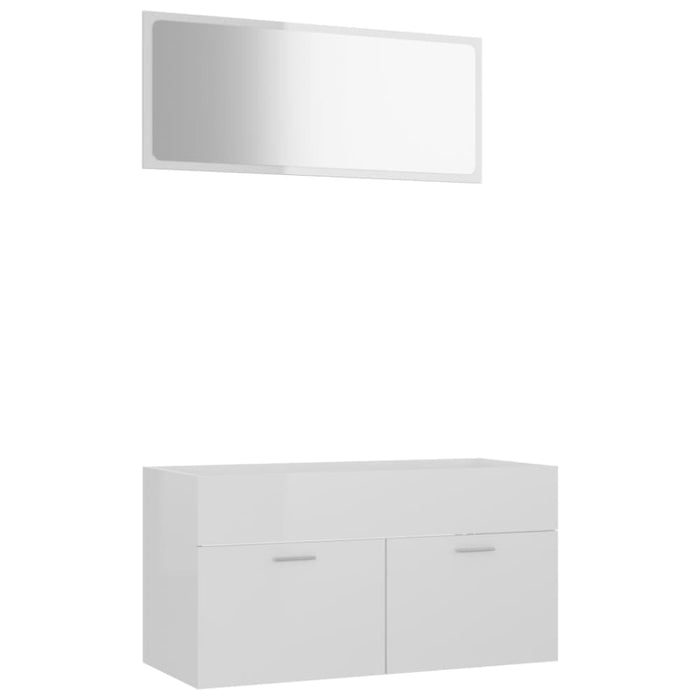 2 Piece Bathroom Furniture Set Glossy Look White Chipboard