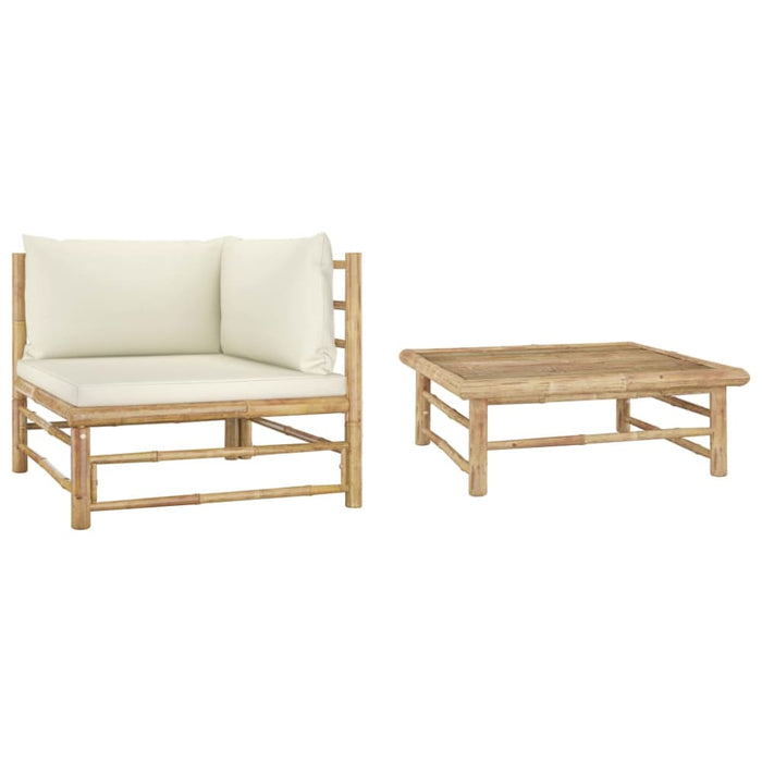 2 Piece Garden Lounge Set With Cream White Cushions Bamboo