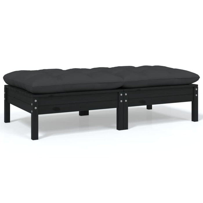 2-seater Garden Sofa With Cushions Black Solid Pinewood