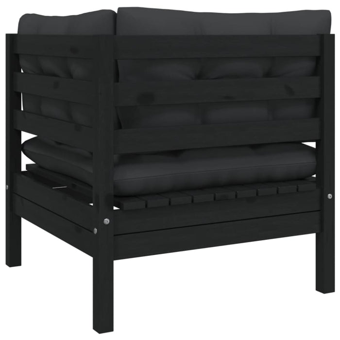 2-seater Garden Sofa With Cushions Black Solid Pinewood