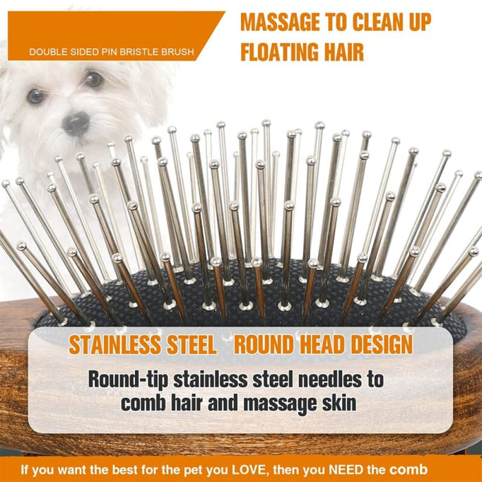 2-sided Pin Bristle Dog Brush Remove Loose Hair Massage