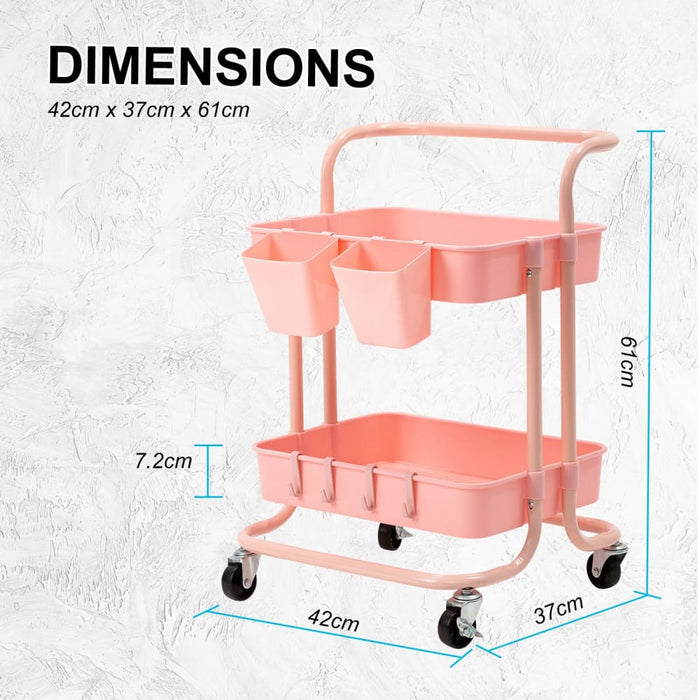 2 Tier Pink Trolley Cart Storage Utility Rack Organiser