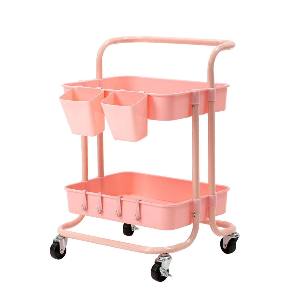 2 Tier Pink Trolley Cart Storage Utility Rack Organiser