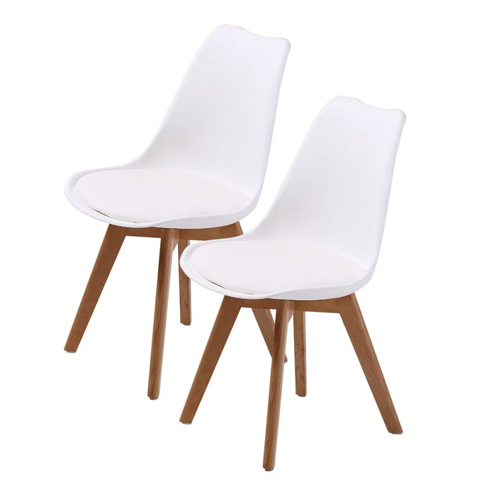 2 Set White Retro Dining Cafe Chair Padded Seat