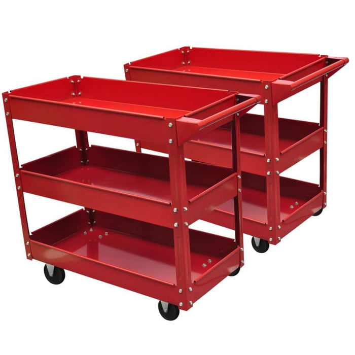 2 x Workshop Tool Trolley 100 Kg 3 Shelves Oabopi