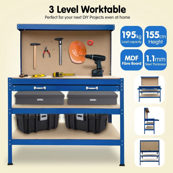 3 - layered Work Bench Garage Storage Table Tool Shop Shelf