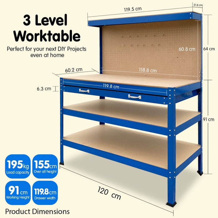 3 - layered Work Bench Garage Storage Table Tool Shop Shelf