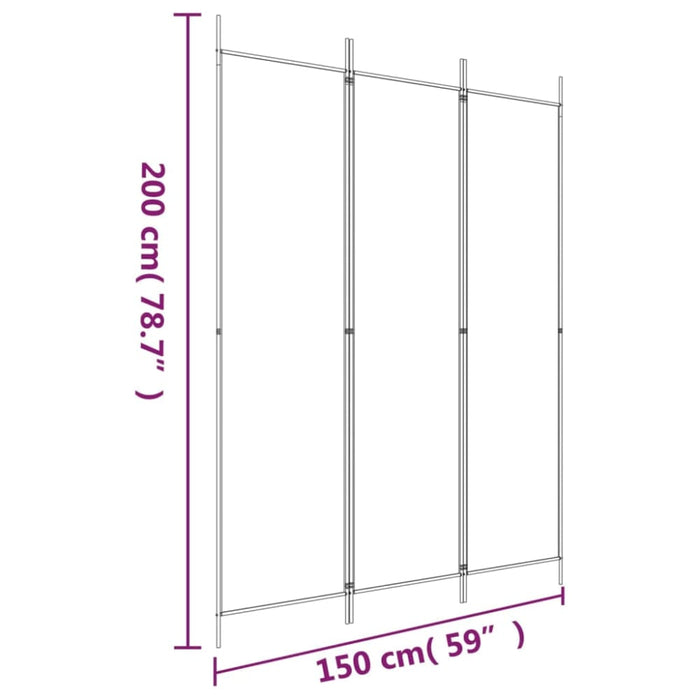 3-panel Room Divider White 150x200 Cm Fabric Tpboin